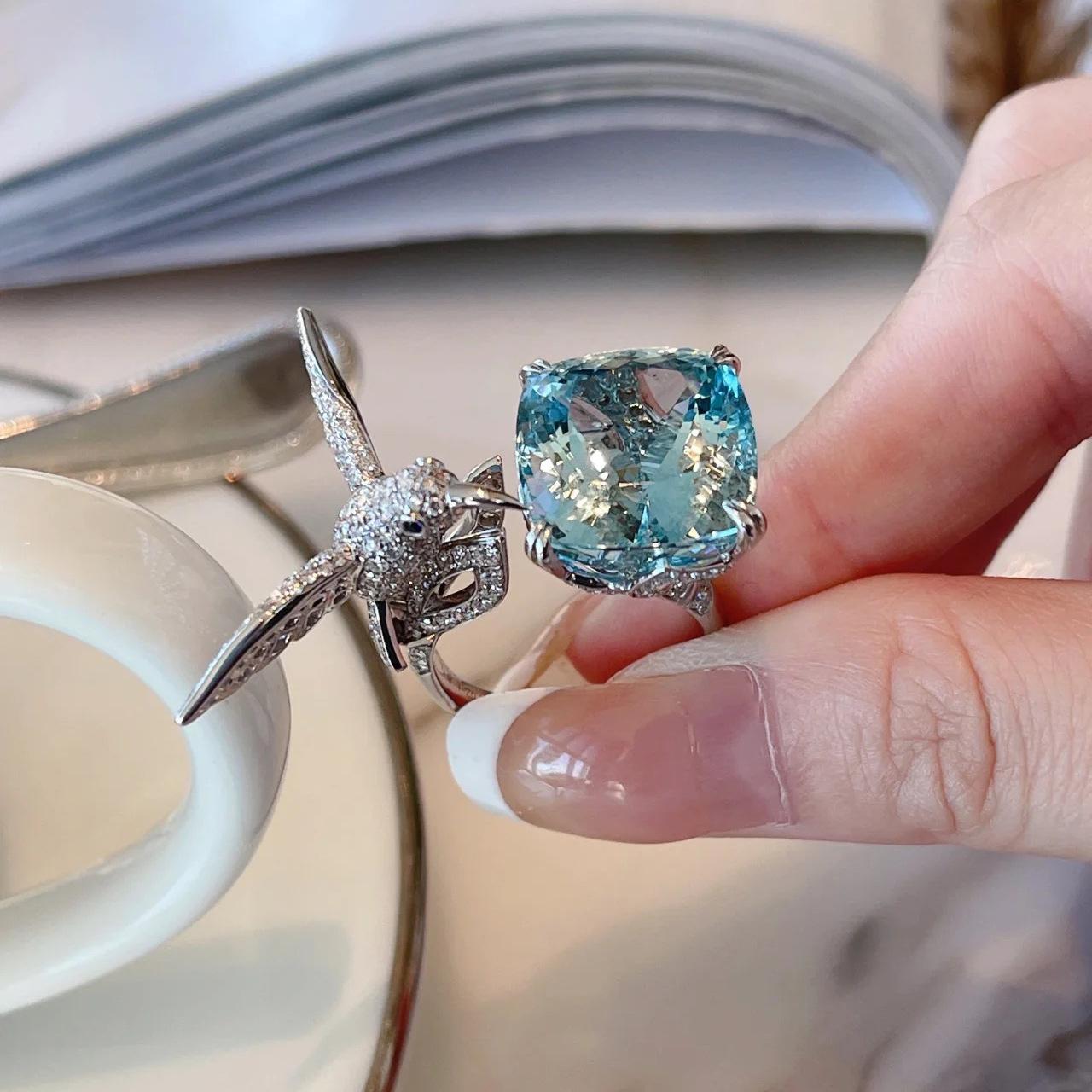 

Color Treasure Seagull Ring Female Blue Diamond Opening, High-End Temperament Light Luxury Fashion Jewelry opening adjustable