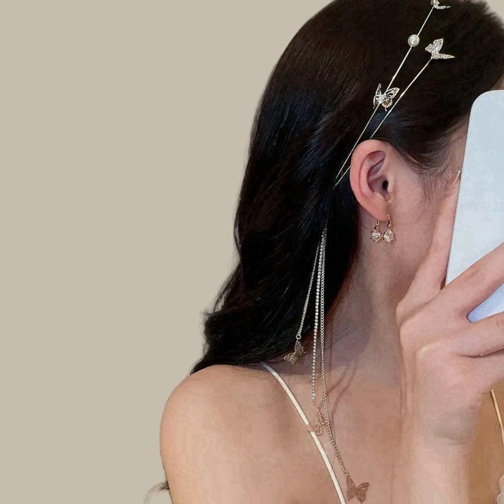 Alloy Hair Hoop Butterfly Fringe Woman Tiara New Design Pearl Headband Wedding