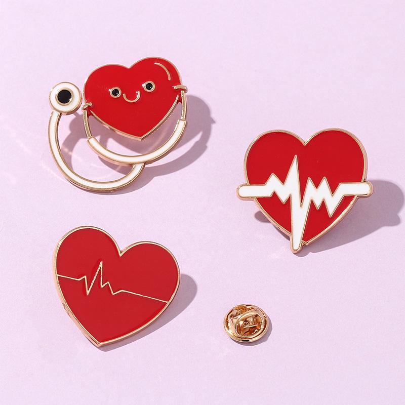 New Creative Medical Medicine Equipment Brooch Pin Stethoscope Electrocardiogram Heart Shaped Pin Brooches Lapel Jewelry
