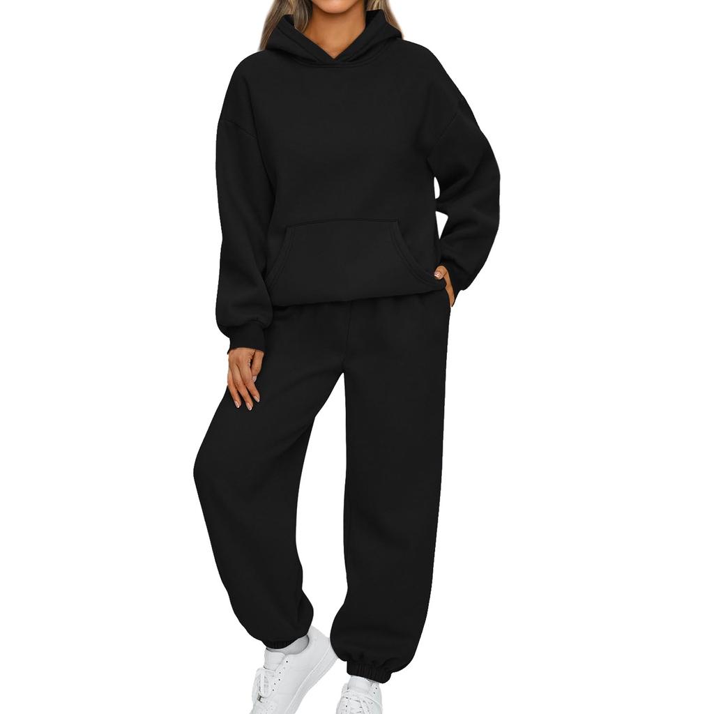 Dame 2-delers antrekk Hettegenser Sweatsuit sett Oversized sweatshirt Baggy høstmote joggebukser med lommer
