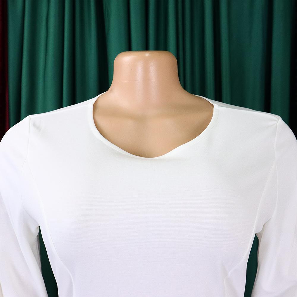 YYFS Női divat tavaszi őszi egyszínű nyomtatással, hosszú ujjú O-nyakú, magas derekú alkalmi ruhák