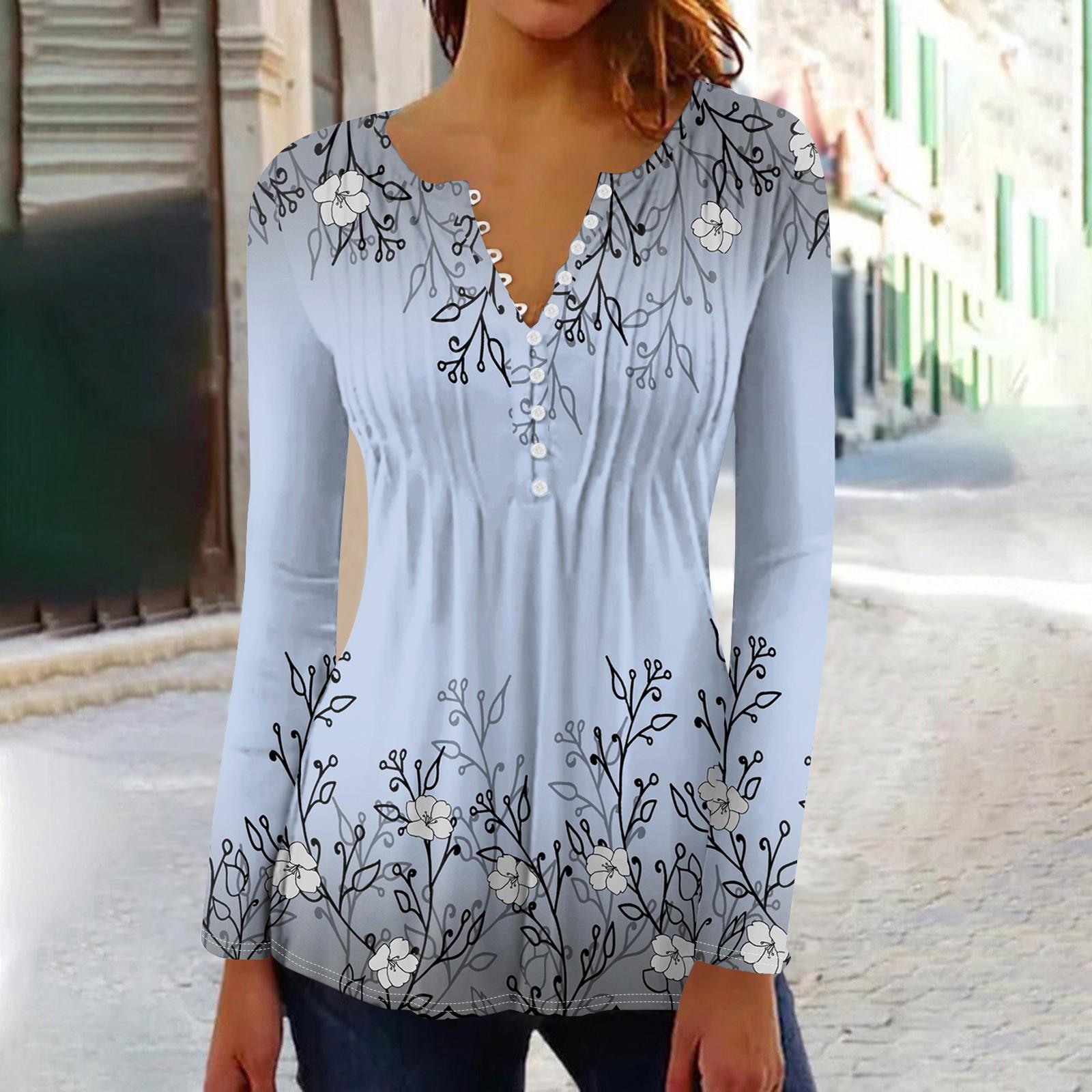 

Long Sleeve Shirts For Women Fall Fashion Dressy Casual Blouses Trendy Pleated Tunic Tops For Leggings XL