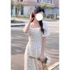 Square collar floral dress women's summer new small Mori super fairy small fresh and thin medium and long skirt