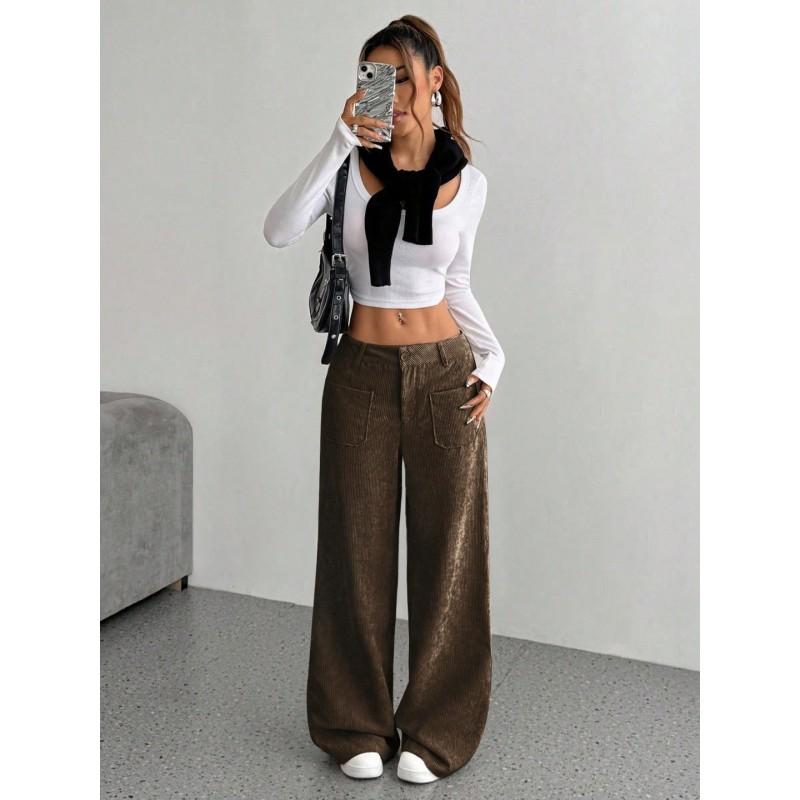 Womens Wide-Leg Corduroy Pants Loose Fit Casual Trousers With Stretch Comfortable Fall Winter 2026