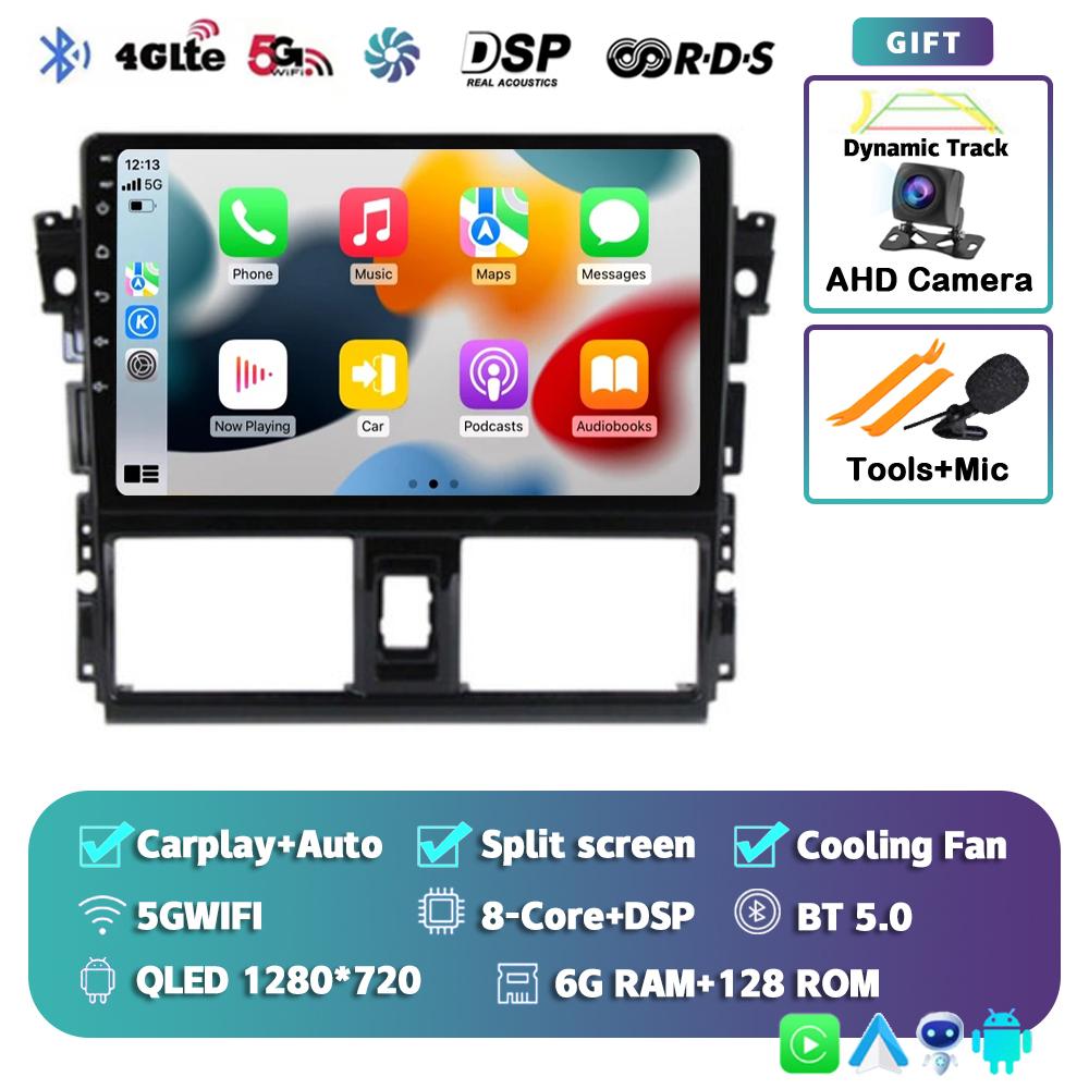 Android 14 Carplay Auto Car Radio For Toyota Vios Yaris 2013 2014 2015 2016 Multimedia Video Player GPS Navigation 2din Stereo