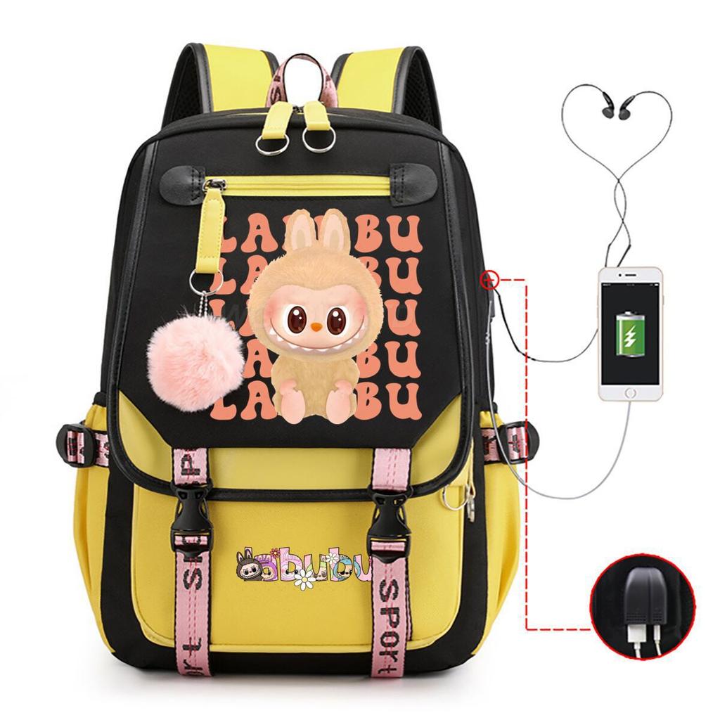 Cute LABUBU cartoon printed backpack for junior high school students with large capacity ins wind school bag