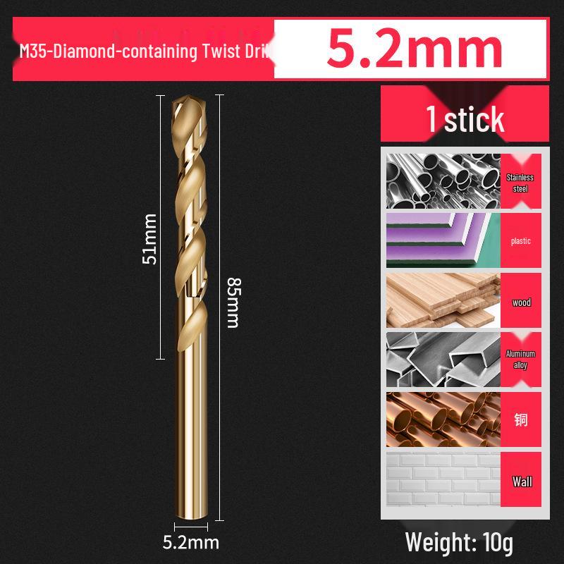 Cobalt-Enhanced Extended Length Twist Drill Bit Set - Super Hard Stainless Steel Alloy, 4.2mm.