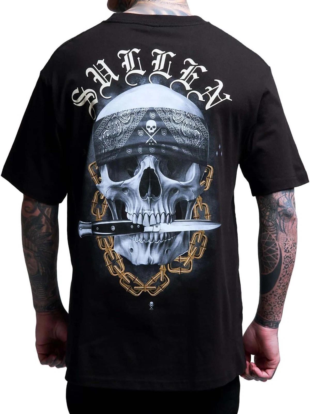 Sullen Men s Sickness Short Sleeve Standard T-shirt Skull Gangster with Dagger S