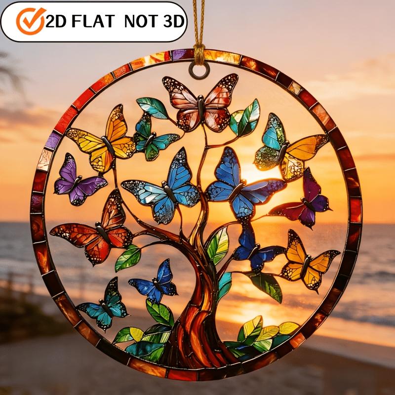 1-Piece Tree of Life Butterfly Wind Chime Ornament, 2D Flat Design, Tree of Life Butterfly Wind Chime Hanging Decoration with Exquisite Detail Design