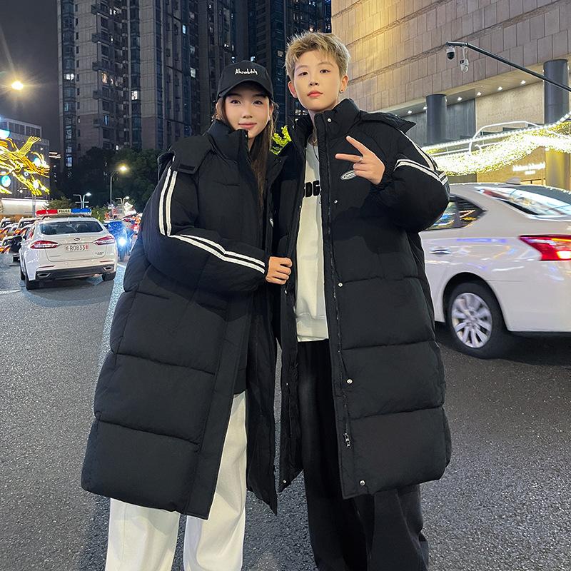 Autumn college style loose casual female long thickened couple over the knee versatile winter coat black