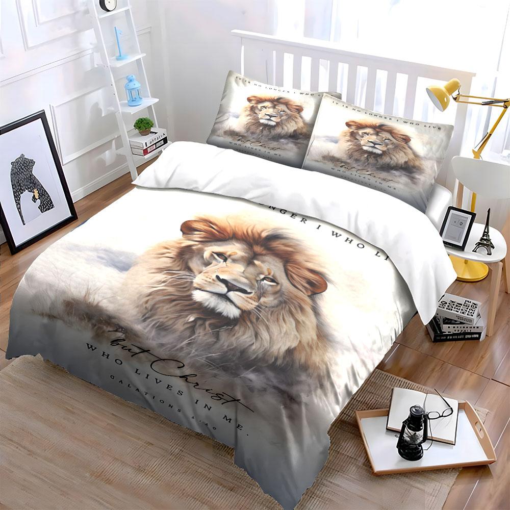 Majestic lion with text. Bedding sets Duvet cover sets Duvet covers Pillowcases(1 * Duvet Cover 2 * Pillowcases without duvet insert)