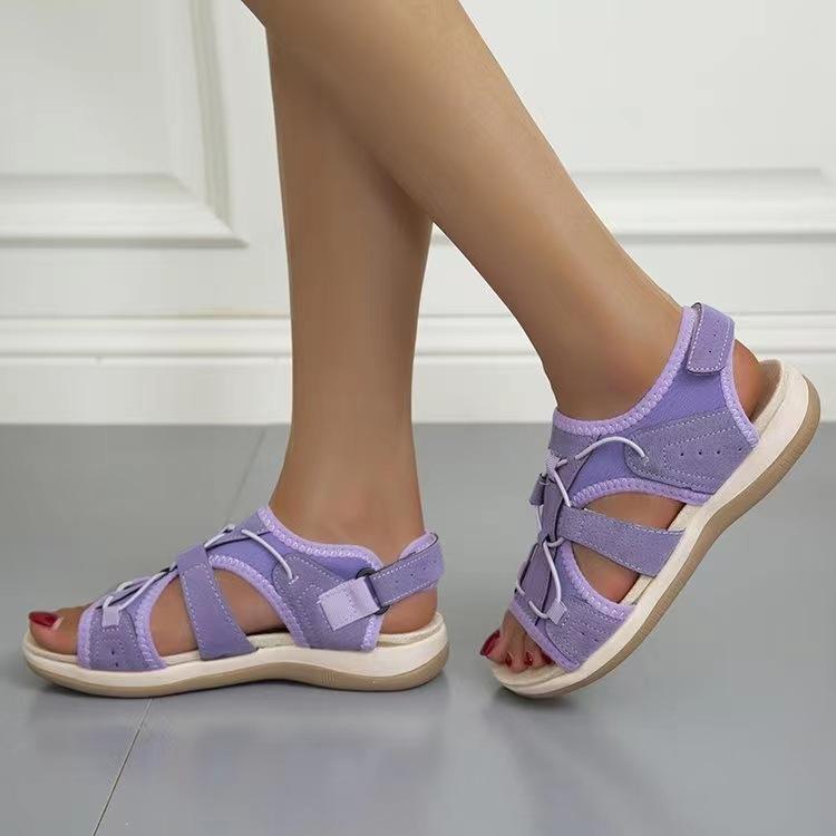 2025 Spring New Round Head Breathable Casual Sandals Women's Foreign Trade Large Size Flat Beach Sandals Women