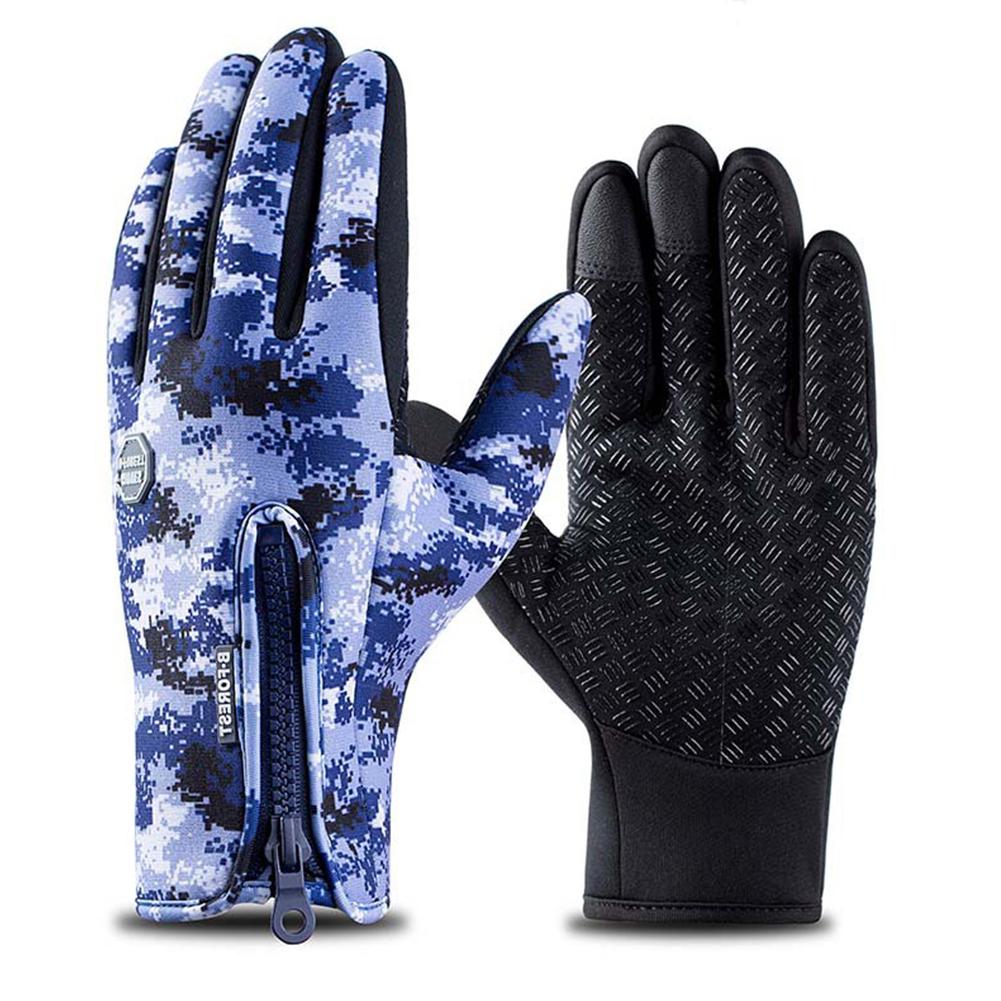 Outdoor Waterproof Camouflage Sports Touch Screen Ski Gloves Hiking Fishing Full Finger Zipper Gloves