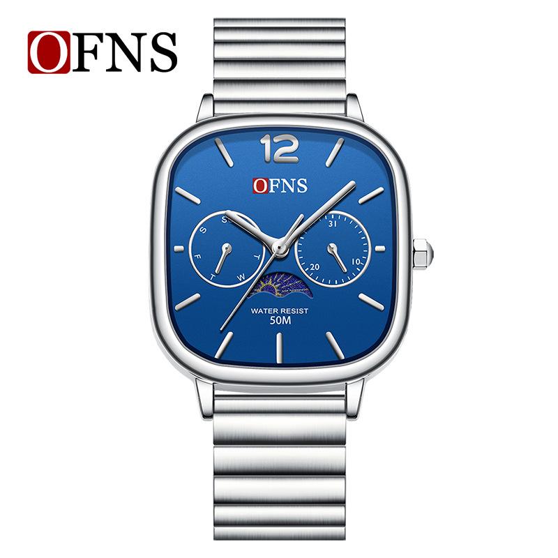 Oufanny Elegant Moon Phase Square Waterproof Watch for Men and Women - High-End Quartz Wristwatch
