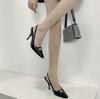 Fashion Baotou Sandals Women Diamond Buckle New Thin Heel Square Hollow Sexy Black Patent Leather Kitten Heels