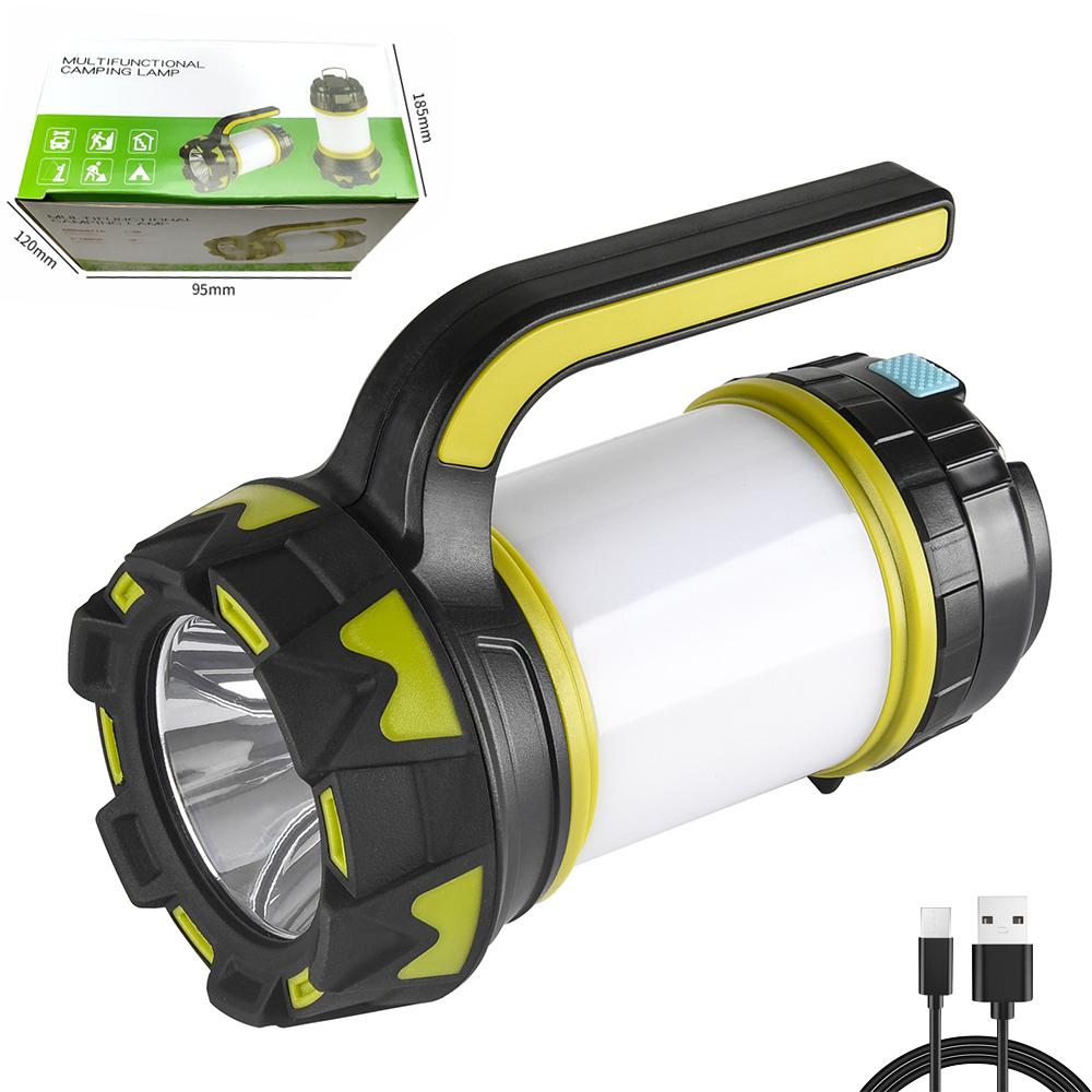 Super Bright LED Camping Flashlight USB Charging Double Head COB Searchlight Hand-held Flashlight Working Spotlight Floodlight