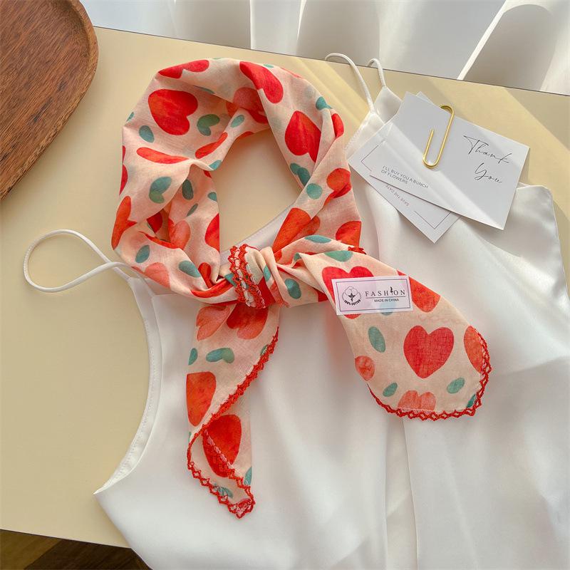 Women's Retro Floral Silk Cotton Scarf: Black Rice Square, Hair Band, Neck Warmer, Headscarf - Spring/Summer.