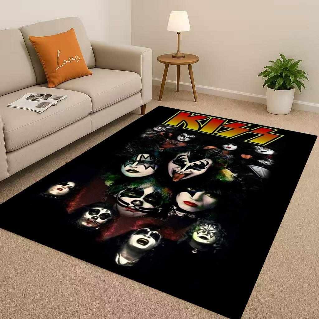 HD Kiss Rock Heavy Metal Band Gene Simmons Wohnzimmer Rutschfester Teppich für Schlafzimmer Spielzimmer Sofa, Heimdekoration Fußmatte