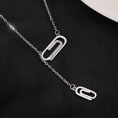 925 Sterlingsilber Büroklammer Anhänger Halskette für Damen Geometrische Schlüsselbeinkette Partyschmuck DZ658