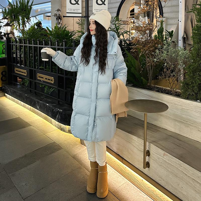 Mid-length Down Cotton Jacket for Women, New Contrasting Color Waistline, Winter Thickened Cotton Jacket for Small People