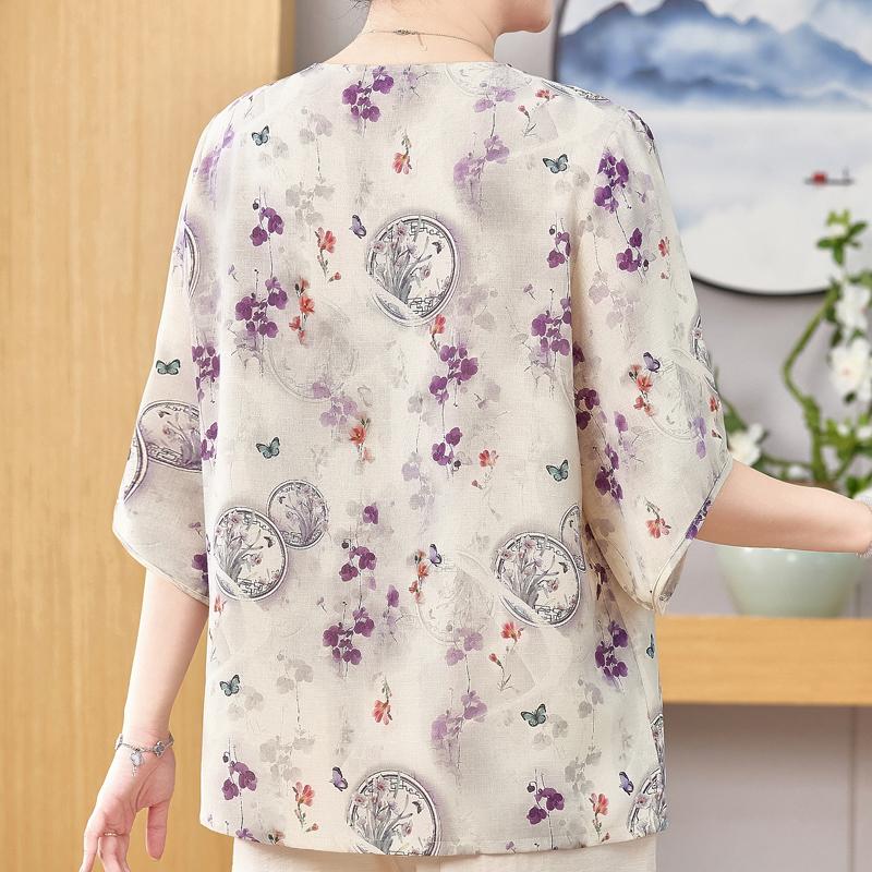 Plussstørrelse 3XL-8XL Sommer Casual Bluser for Kvinner Topper Løse Vintage Klær Oversize Halvermet Skjorte