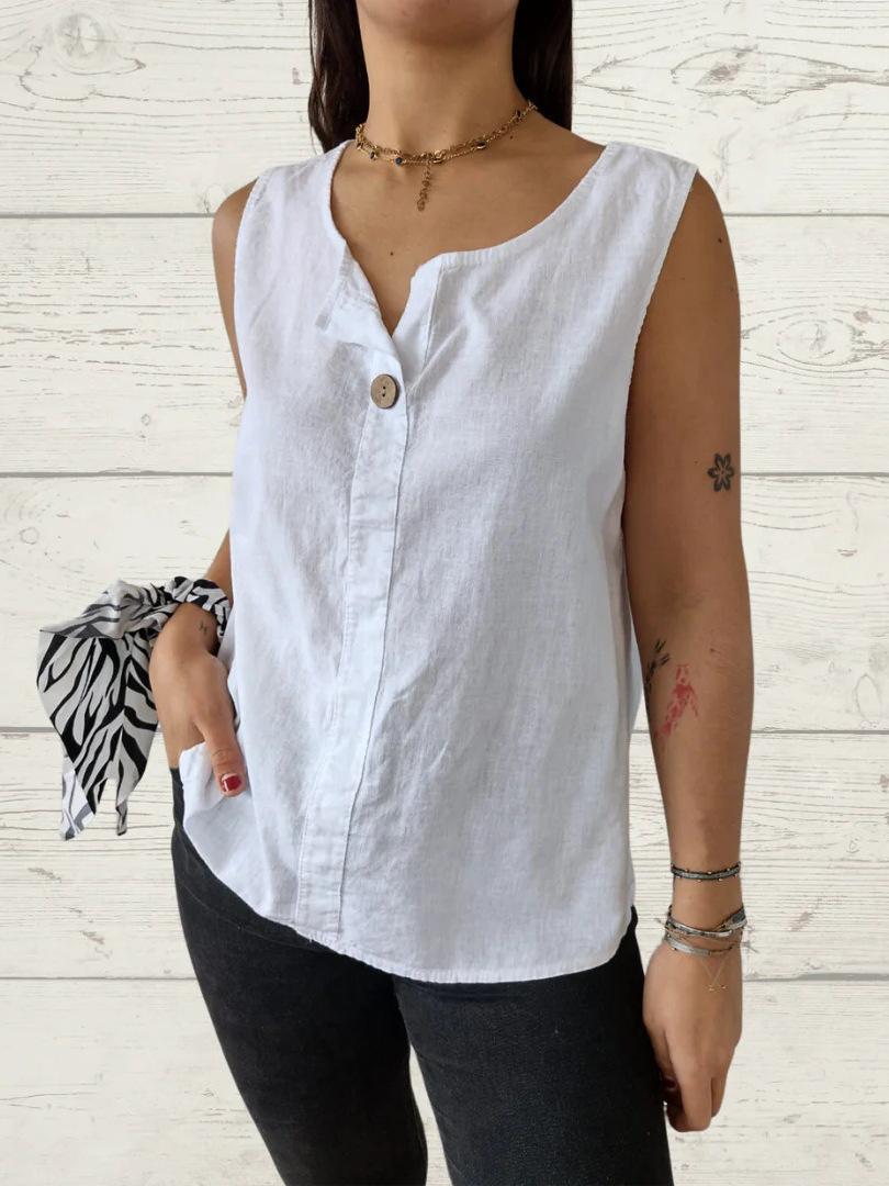 

Лето 2025 г. Свободный жилет, рубашка, женская, с V-образным вырезом, хлопковые и льняные топы на пуговицах для женщин S белый