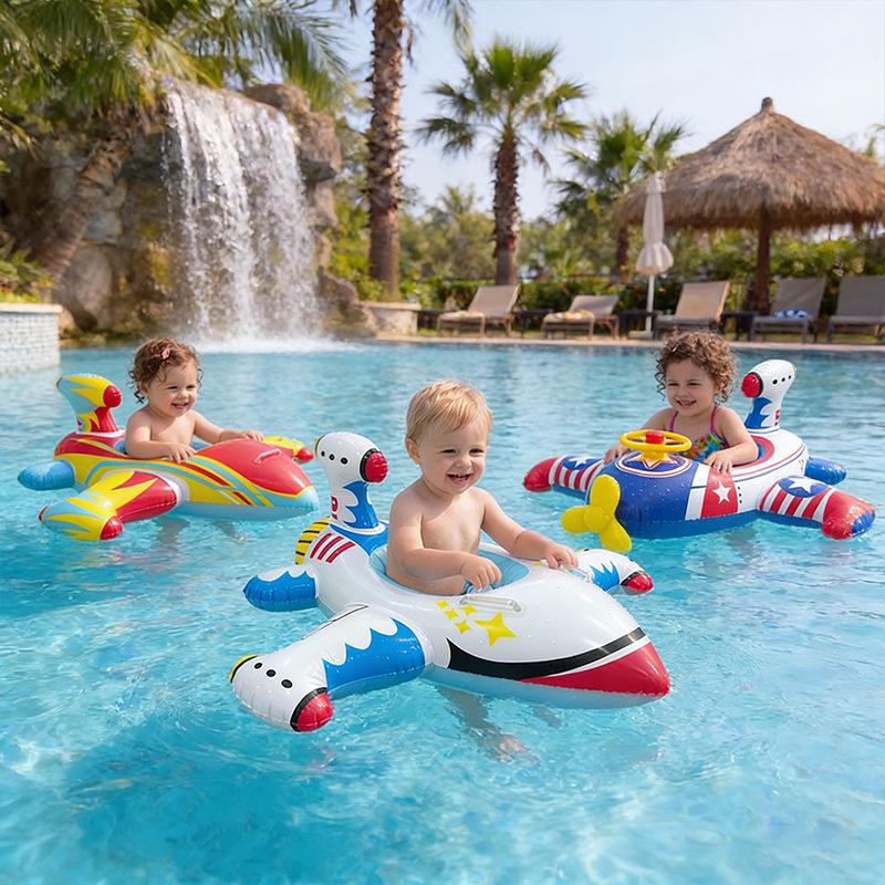 Summer Cartoon Airplane Baby Swim Ring with Handle - Anti-Rollover Design
