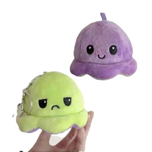 HEHWH Octopus Keychain, Key Ring, Bag Charm, Reversible Octopus Doll, Upside-Down Octopus Plush Toy, Double-Sided Flip Doll, Fluffy Toy, Angry Face, S