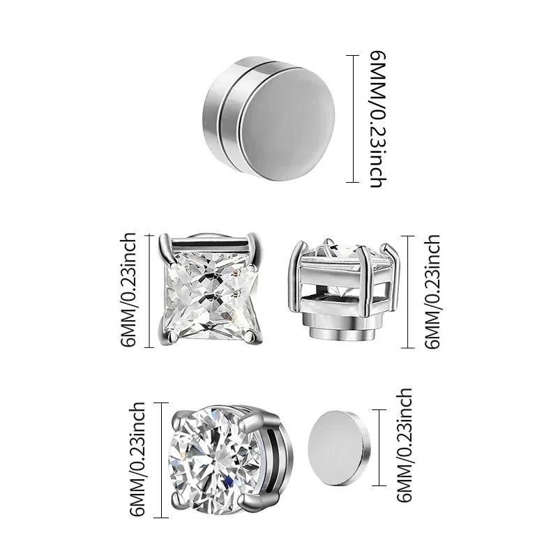 1/3Pairs Magnetic Stud Earrings Men and Women Black CZ Magnet Non-piercing Clip Earring Round Magnet Earring Without Piercing