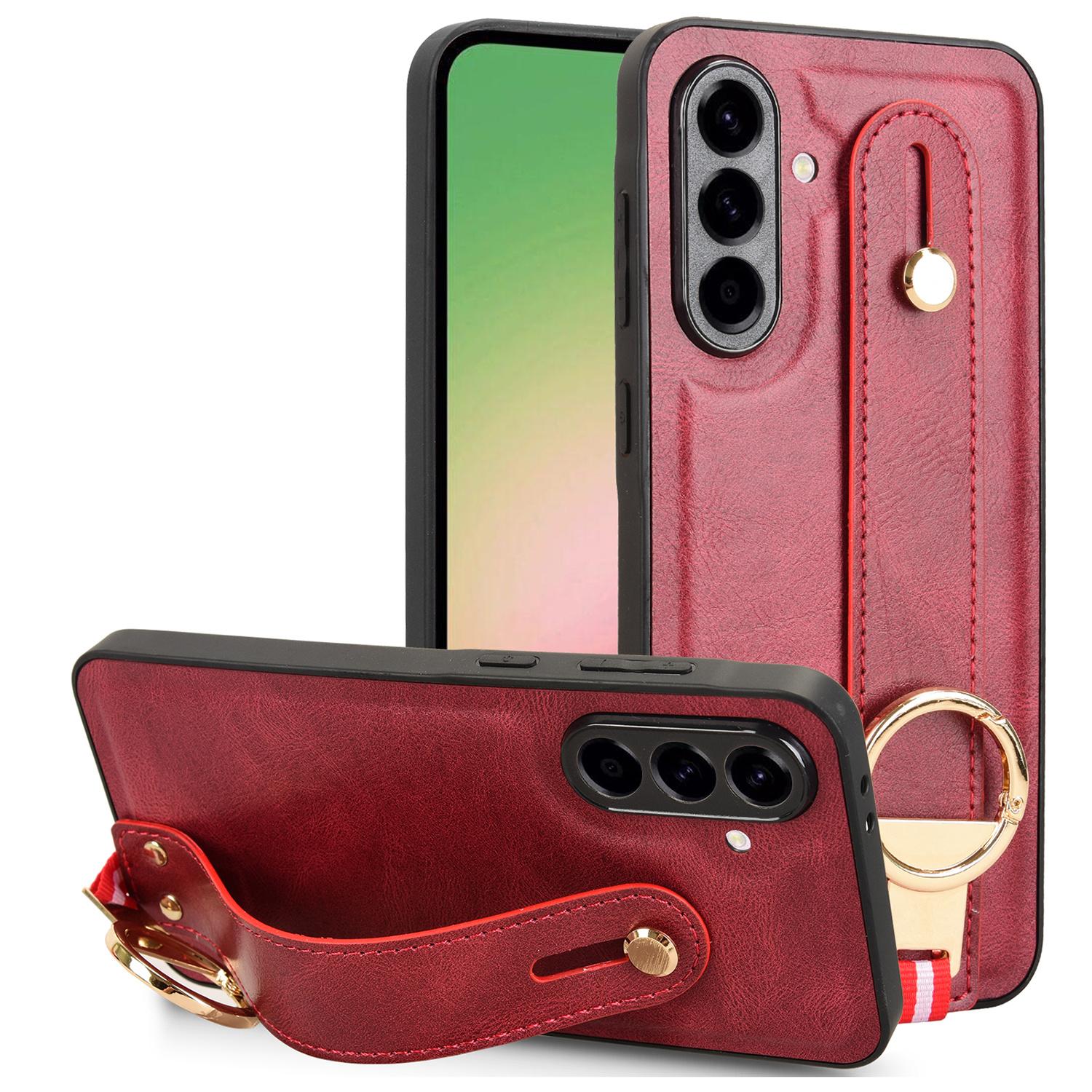 

For Samsung Galaxy A56 5G Case Wristband Kickstand Leather+PC+TPU Phone Cover with Bottle Opener Red