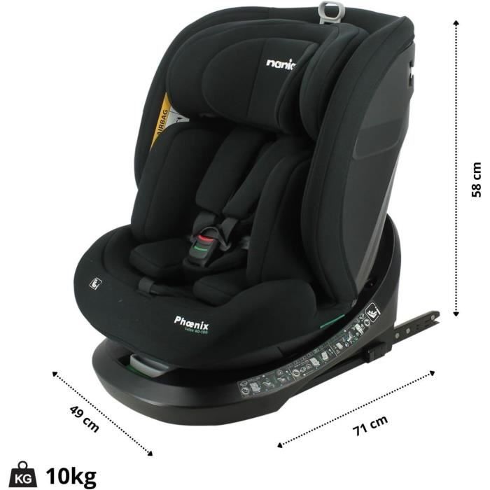 Siège Auto Isofix - NANIA - PHOENIX - Groupe 0/1/2/3 - I-Size - Pivotant - Inclinable - Réducteur - Noir