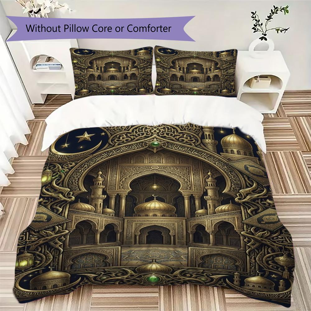 Muslim Pattern Bedding Uilt Set Uilt Cover Pillowcase Home Decoration Birthday Gift (1 * Duvet Cover + 2 * Pillowcase  Without Core)123