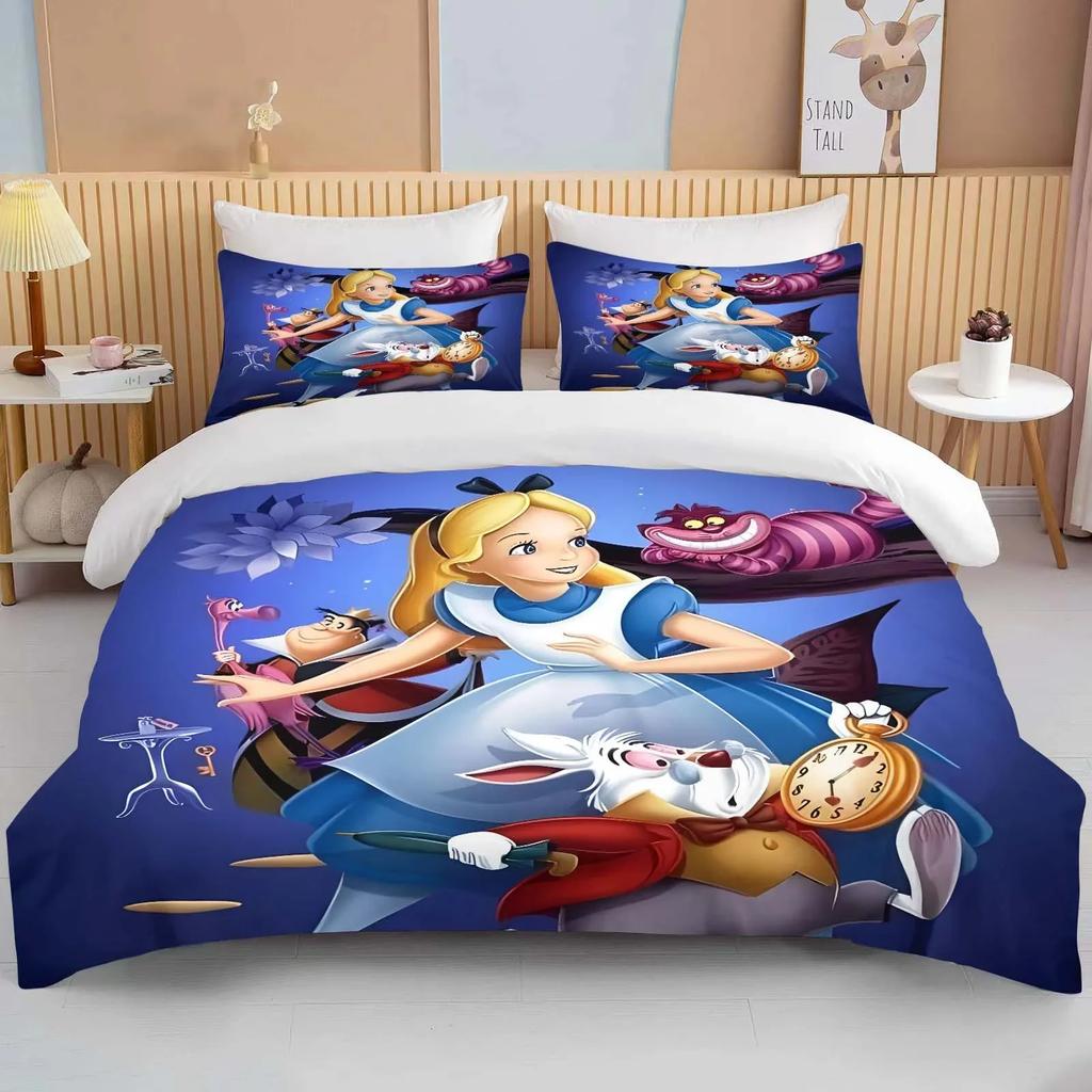 Alice In Wonderland Bedding Set Cartoon Baby 3 Pieces Set Bed Set King Size Pillowcase Adult Bed Cover Bedroom Bed Set Duvet
