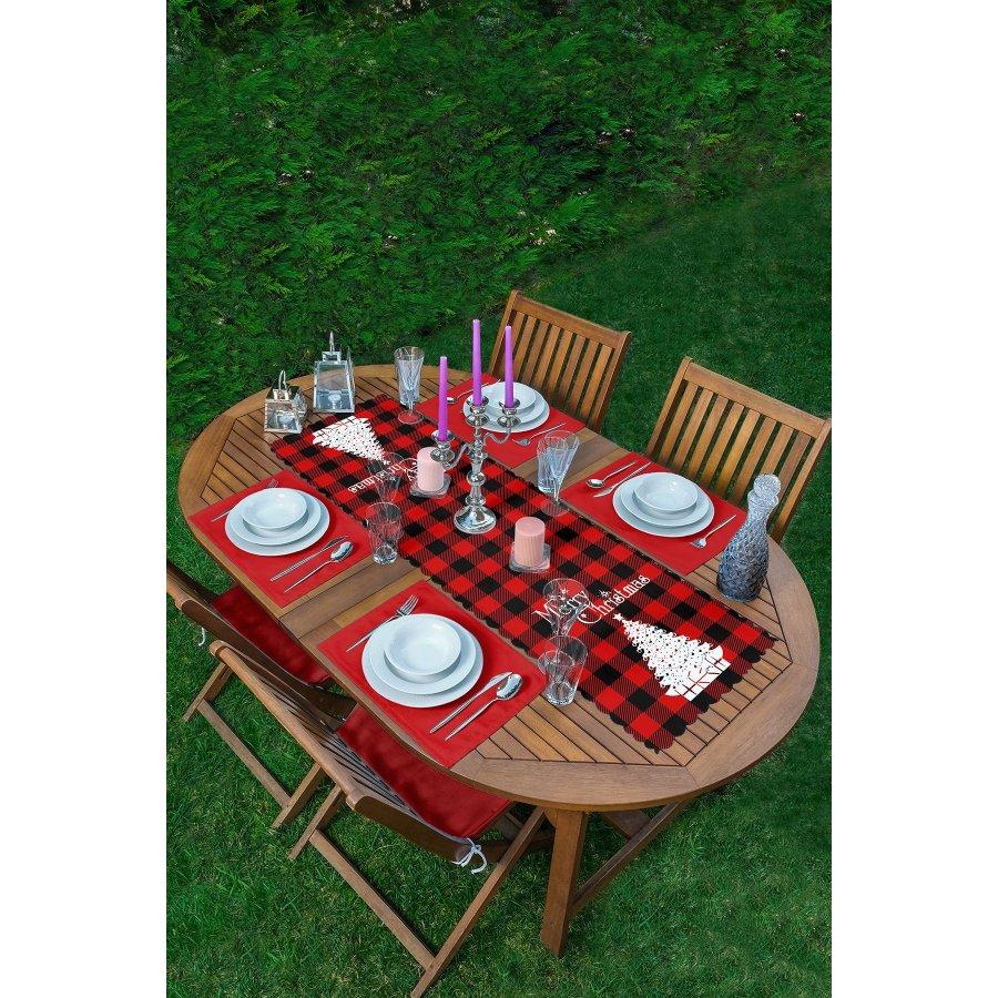 New Year Concept Christmas Tree Printed Runner and Placemat Set 5 Pieces / Placemat Table Mat Dining Table Mat Coaster