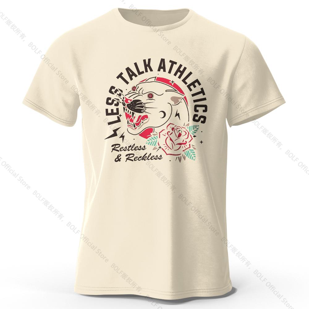 Men's Less Talk Athletics Printed T-Shirt 100% Cotton Harajuku Oversized Funny Graphic Tees for Men Women Summer Tops