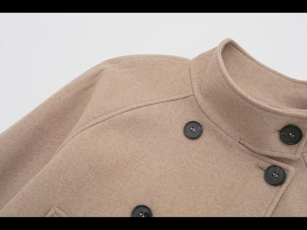 2023 Women's European & American Double-Breasted Wool Stand Collar Jacket