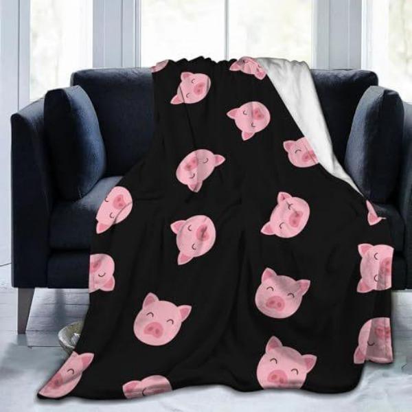 Cartoon Pig Print Flannel Blanket Sofa Nap Blanket Sheet Bedspread Blanket