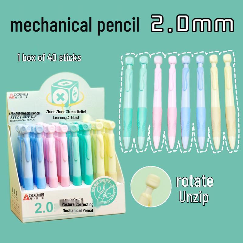 Automatic Rotating Pencil 2.0: Click-to-Extend, Correct Posture, 40-Pack Pencil 2.0mm Auto