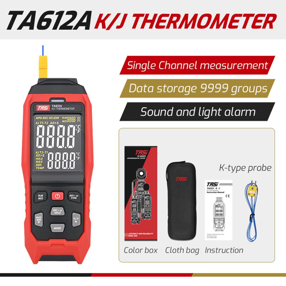 Termometro a termocoppia tipo K/J a canale singolo TASI TA612A -200~1372 gradi Celsius / -328~2501 gradi Fahrenheit portatile