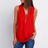 Women‘s Zipper V-Neck Sleeveless Casual Solid Tops  Blouse Loose Vest T-Shirts