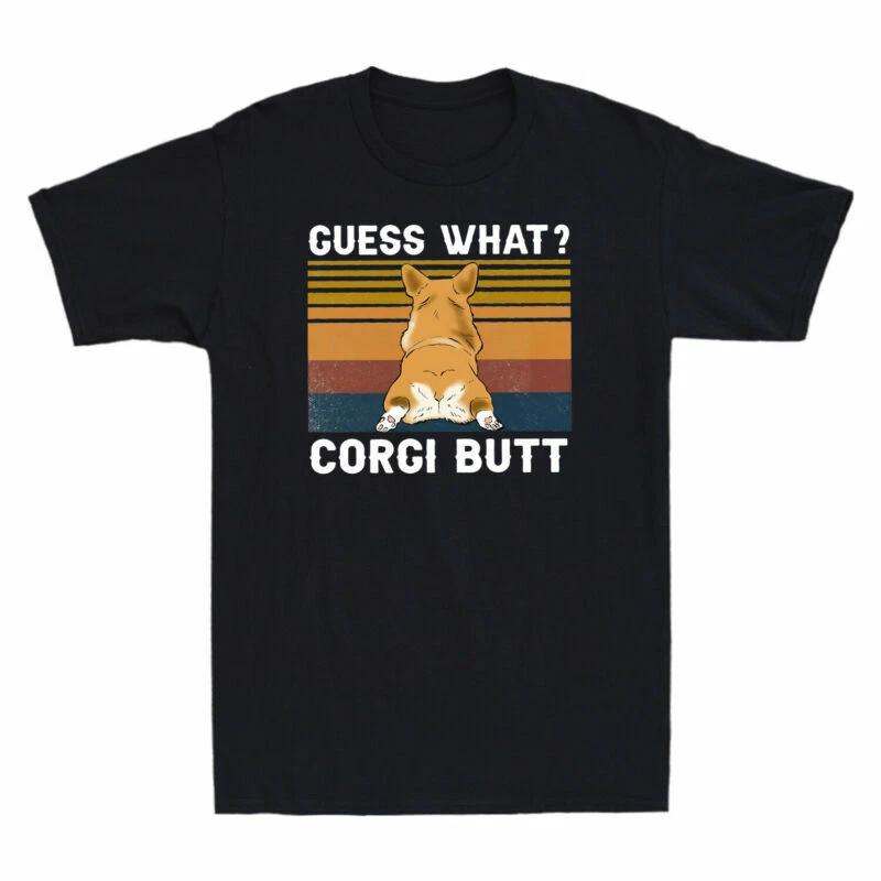 Gues* What Funny Corgi Butt Meme Vintage Men s T-Shirt Novelty Humor Adult Tee XL
