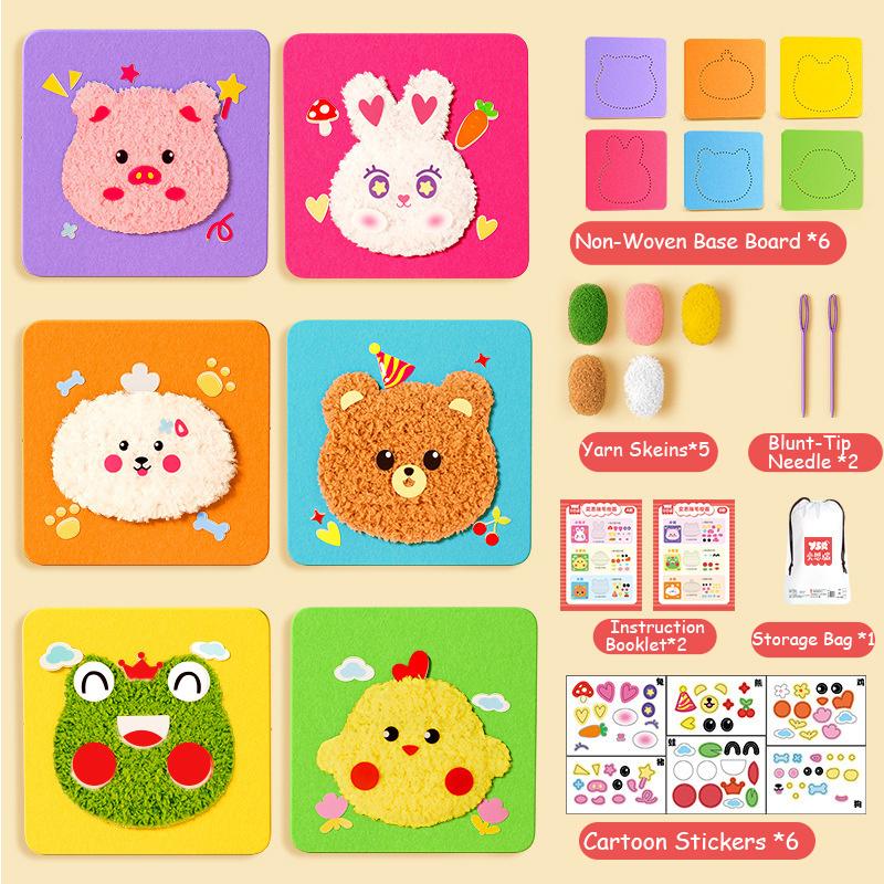 Poke Art Garnstickerei-Set für Kleinkinder - Cartoon-Tierhandwerk Punch Needle Lernspielzeug
