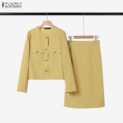 Women Casual Long Sleeve Blouse and Skirts Casual Two Piece Suit Sets