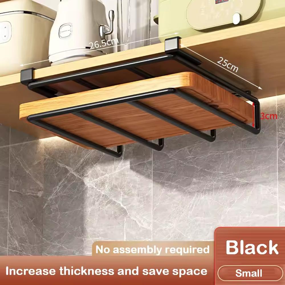 Space Saving Kitchen Organizer: Under Cabinet Hanging Rack with Hooks for Towels Cutting Boards Pot Lids 7