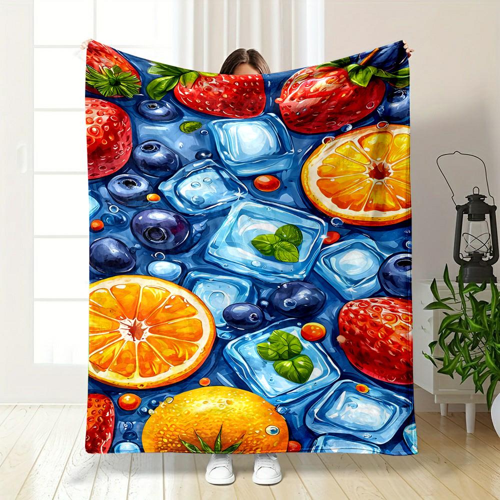 Fruit Splash with Ice Cubes Patterned flannel blanket perfect for the bedroom living room, sofa, or a little nap