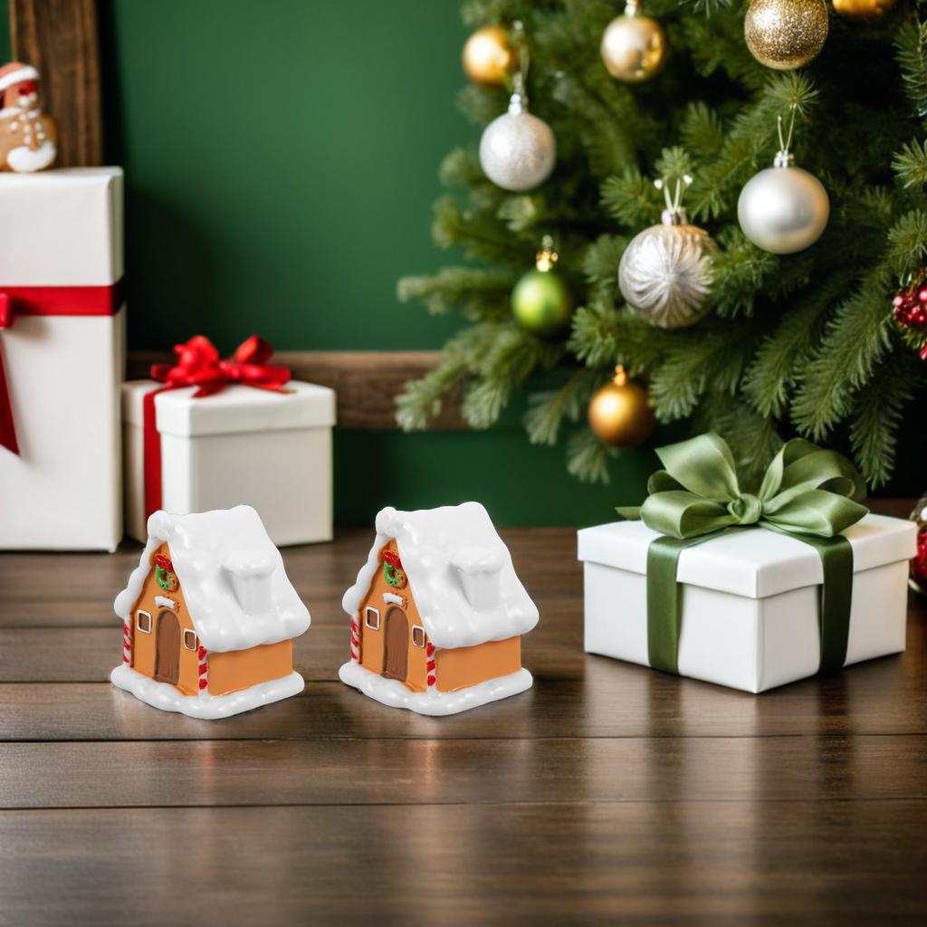 6 pcs Christmas Moss Micro Landscape: Resin Gingerbread House Mini Snow Village Statue For Holiday Decor Xmas Party Ornament,