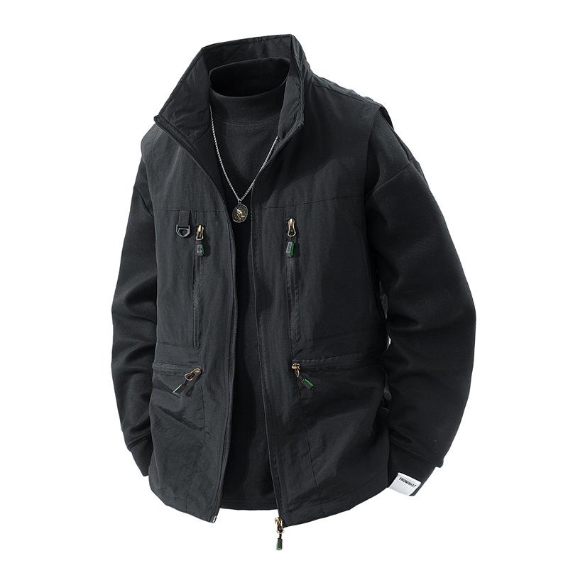 

Мужское пальто, повседневный воротник-стойка, рабочая одежда с несколькими карманами, уличная майка, куртка L чёрный