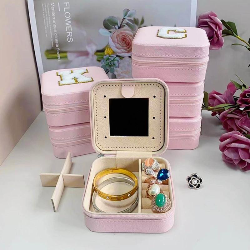 Portable Jewelry Organizer Box with Mirror Unique Leathers Jewelry Box for Women Girls Ring Necklace Earrings Easy Use