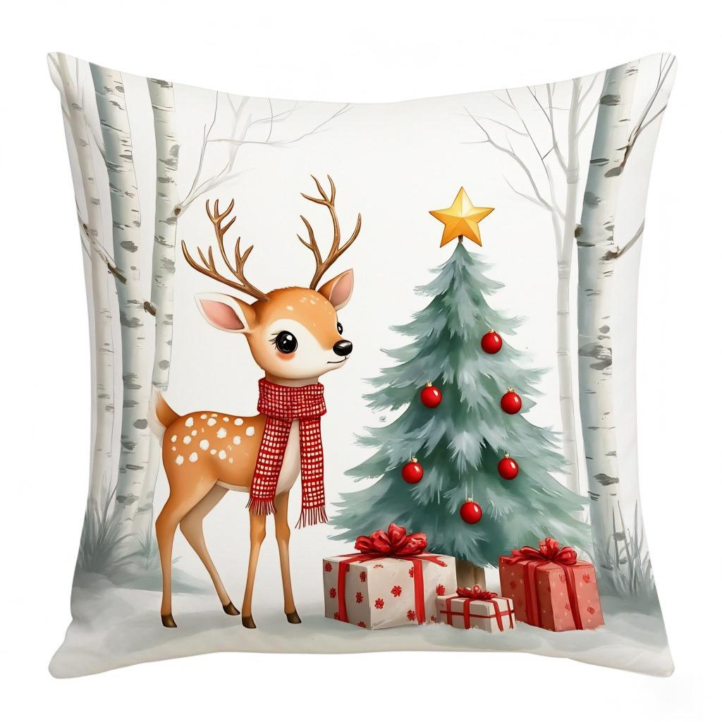 45x45cm Winter Blue Pillowcase Cartoon Santa Claus Snowman Elk Xmas Sofa Pillow Cover Noel Navidad Merry Christmas Home Decor 45cmx45cm