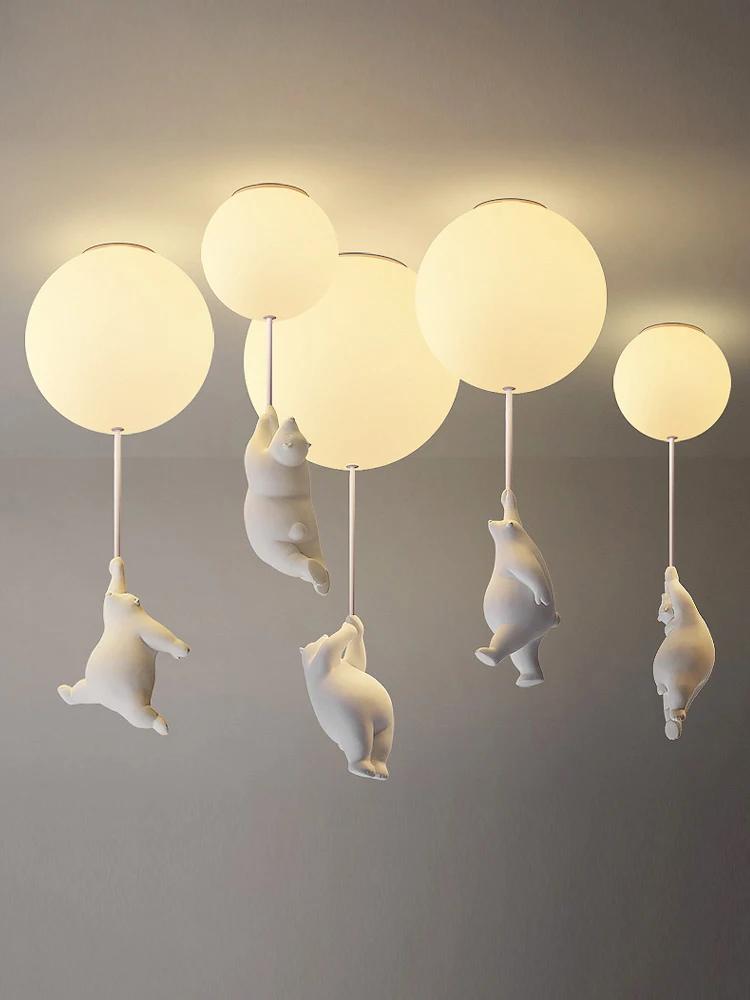 Modern Acrylic Spherical Cartoon Bear Resin Small Animal Bedroom Ceiling lamp Children's room Chandelier Corridor Ceiling Lamp